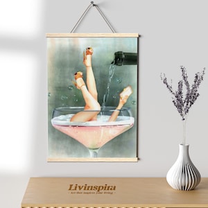 Martini Glasdruck | Preppy Style Kunstwerk | Schickes Mode-Poster | Feministische Kunst | Verspielt und frech | Cocktail Poster – Printaufhänger #29