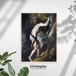 Sísifo empujando una roca / Arte atemporal de la mitología griega / Símbolo de esfuerzo y perseverancia sin fin – Póster enmarcado n.° 70-1