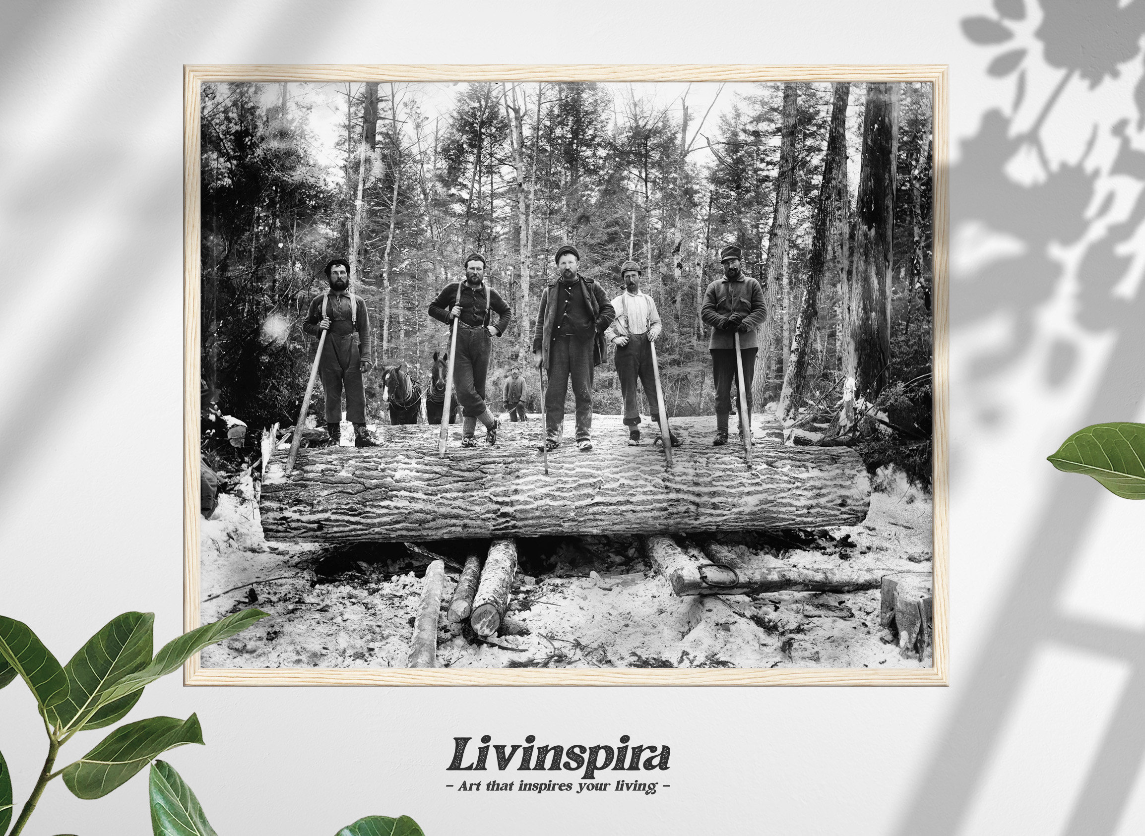 Historic Lumberjacks | Vintage Logging Scene | Black and White Forest Workers Image | Retro Logging Art – Framed Poster #22