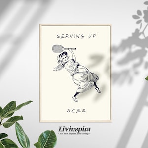 Ilustración de tenis retro / Arte de tenis femenino vintage / Decoración de pared atlética / Regalo perfecto para los amantes del tenis - Póster enmarcado n.° 17-1