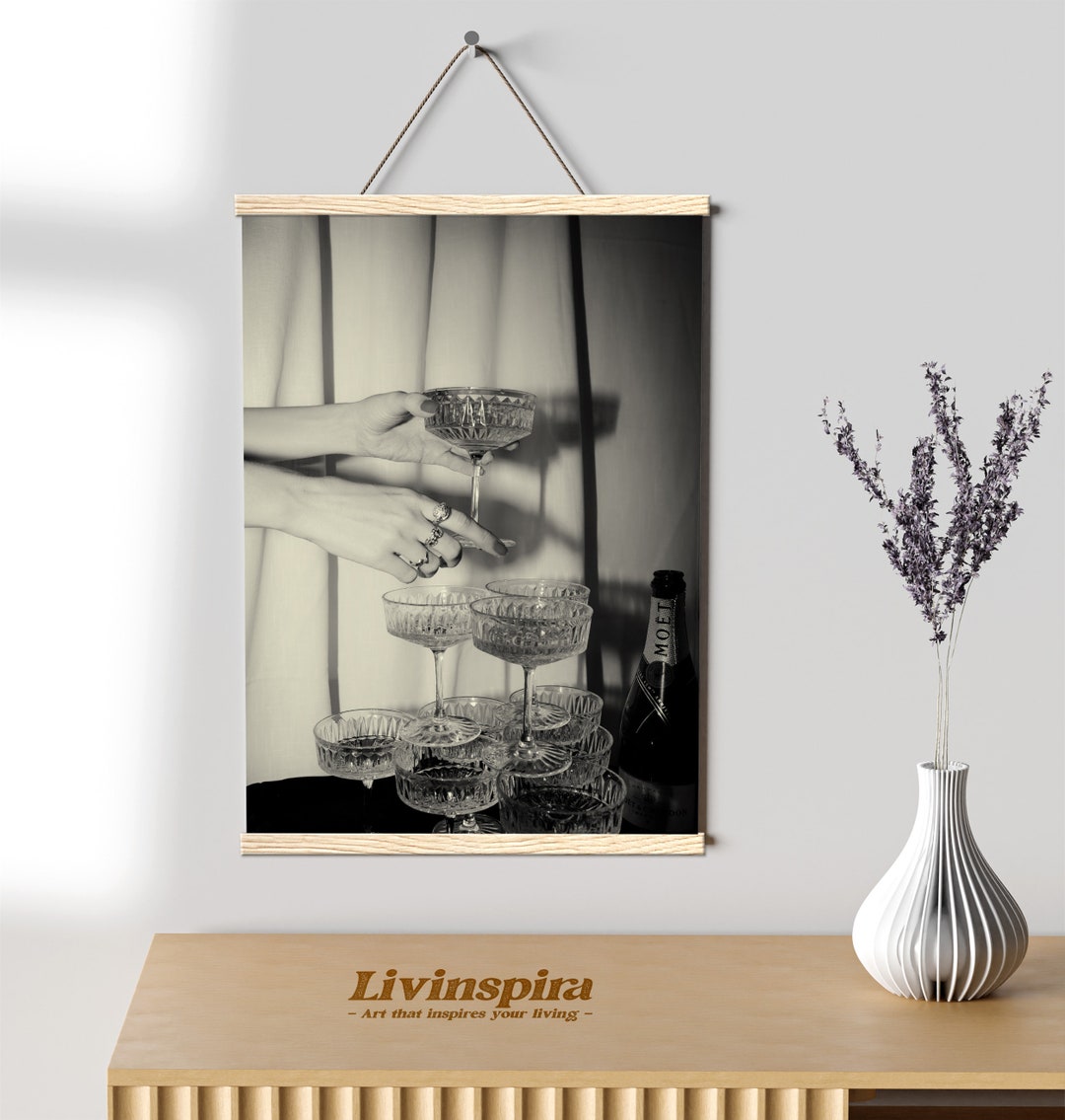 Champagne Glasses Poster Crystal Glass Bar Cart Art Feminine Touch