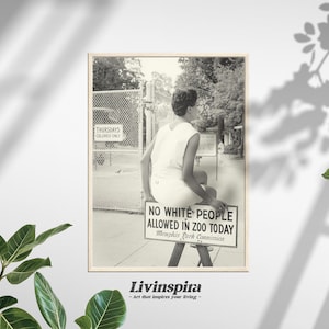 Historic Print | Woman Observing Segregation Sign | Reflection of Past Era | Unequal Times | Black and White Glimpse – Framed Poster #81