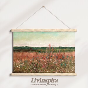 Herbst Landschaft Kunst | Wildblumen Wiese Szene | Idyllische Landschaftsansicht mit bunten Blumen | Serene Nature Aussichten Posterleiste #3-1