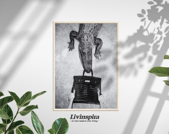 Alligator and Luxury Bag Picture | Elegant Black and White Art | Perfect for Modern Living Room or Study Room - Framed Poster #84