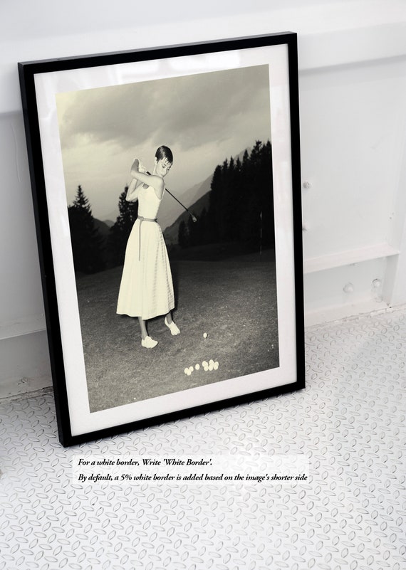 Audrey Hepburn Vintage Golf Poster | Black and White Classic Audrey Hepburn Golf Fashion Wall Art for Living Room Decor - Framed Print #91