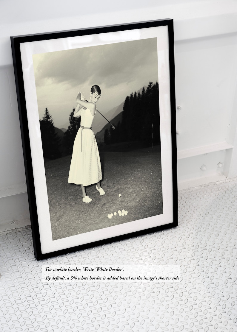 Audrey Hepburn Vintage Golf Poster | Black and White Classic Audrey Hepburn Golf Fashion Wall Art for Living Room Decor - Framed Print