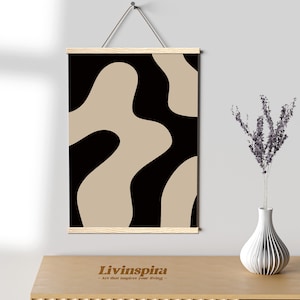 Abstract Fluid Shape Beige Artwork, Modern Neutral Decor, Contemporary Earth Tone Wall Design, Sophisticated Home Style  – Poster Hanger #33