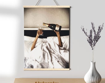Woman Drinking Wine Feminist Artwork Print Hanger | Wall art for livingroom Feminism Poster | Wallhanging Room Décor - Poster Hanger #5-1