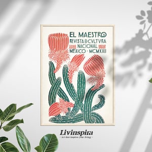 El Maestro Mexikanische Kakteen Vintage Print | Exquisite Wüstenpflanzen Kunstwerk | Ideal für zeitgenössische Innendekoration - gerahmtes Poster #112