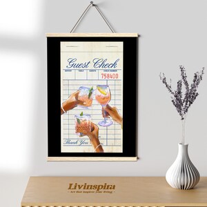 Vintage Guest Check Cheers Print Poster Hanger, Indie Aesthetic Alcohol Cocktail Beverage Poster, Wall Art do salonu - Print Hanger #9