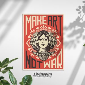 Póster de feminismo - Haz arte, no guerra / Arte para empoderar a las mujeres para decorar la pared de tu habitación / Impresión con cita posfeminista - Impresión enmarcada n.° 97 imagen 1