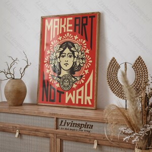 Póster de feminismo - Haz arte, no guerra / Arte para empoderar a las mujeres para decorar la pared de tu habitación / Impresión con cita posfeminista - Impresión enmarcada n.° 97 imagen 3
