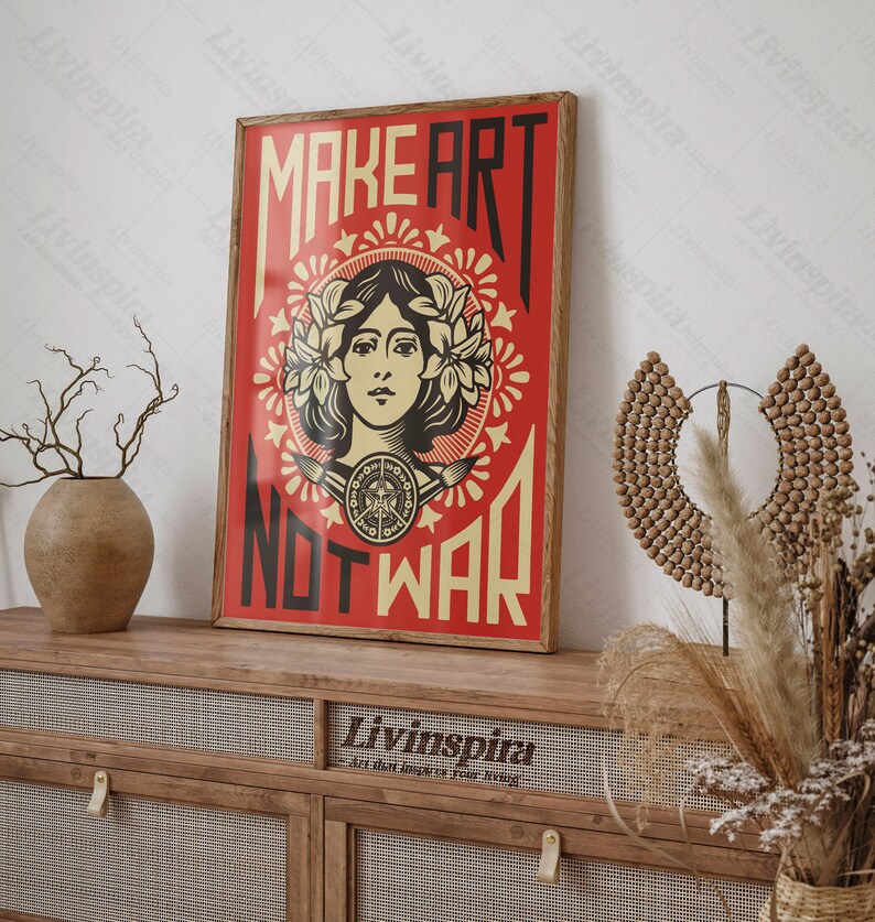 Póster de feminismo - Haz arte, no guerra / Arte para empoderar a las mujeres para decorar la pared de tu habitación / Impresión con cita posfeminista - Impresión enmarcada n.° 97 imagen 3