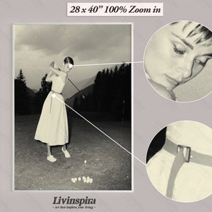 Audrey Hepburn Vintage Golf Poster | Black and White Classic Audrey Hepburn Golf Fashion Wall Art for Living Room Decor - Framed Print #91 image 7