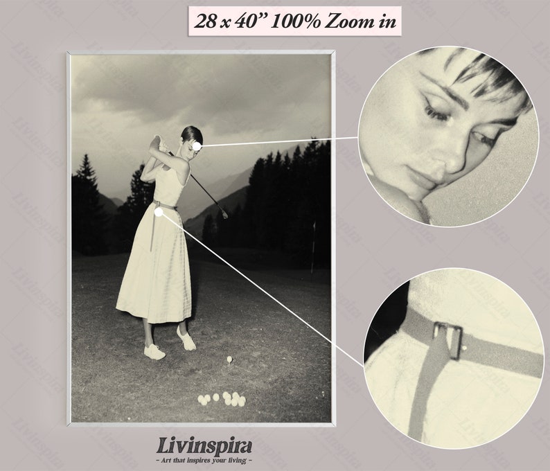 Audrey Hepburn Vintage Golf Poster | Black and White Classic Audrey Hepburn Golf Fashion Wall Art for Living Room Decor - Framed Print #91 image 7