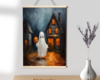 Halloween Ghost Painting | Friendly Ghost Art Decorations Indoor | Wall Art for Living Room | Halloween Poster WallDecor – Print Hanger #32