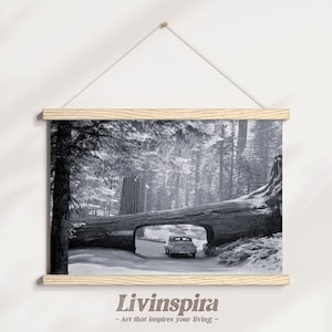 Schwarz weiß Foto | Historische Szene des Yosemite National Park Tunnel mit Auto | Serene Natur Ansicht | Zeitlose Landschaft – Posterleiste #87
