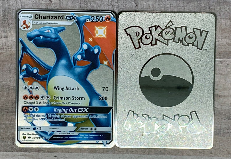 Silver Shiny Charizard GX Pokemon Card Metal Hidden Fates Etsy UK