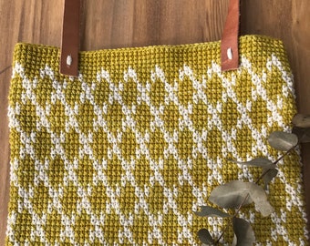 TAPESTRY CROCHET PATTERN. Rhombus Tote bag Modern Crochet.
