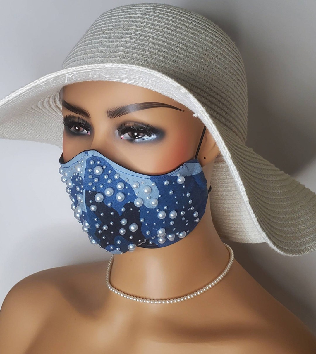 CUSTOM Blue Camouflage and Pearls Face Mask With Filter Pocket 3D and ...