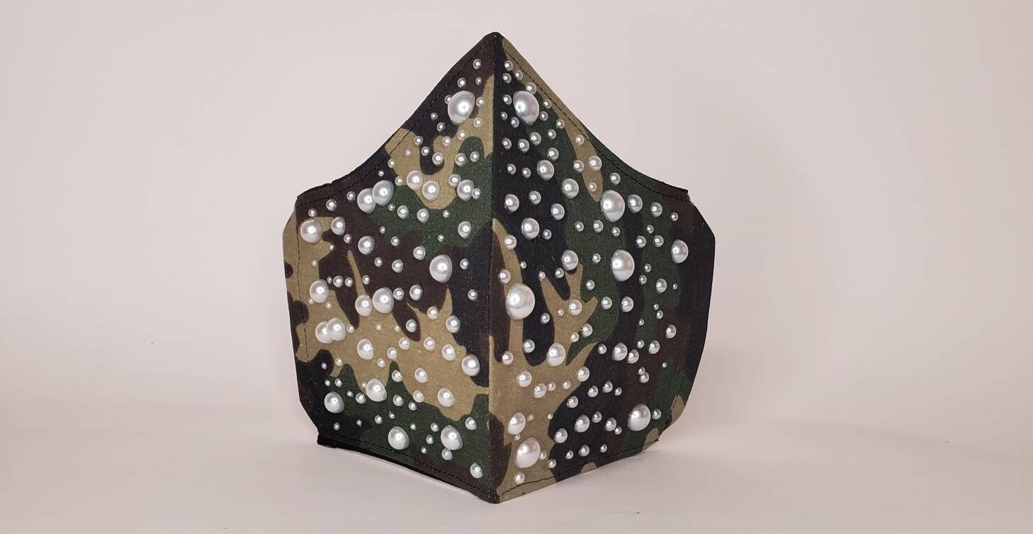 CUSTOM Camouflage and Pearls Face Mask With Filter Pocket 3D Etsy