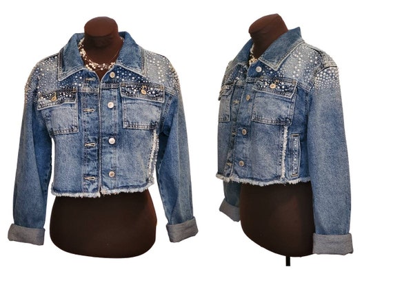 Pearl Embellished Denim Jacket - Etsy