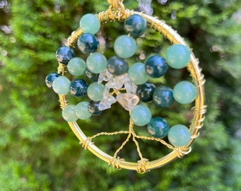 Tree of life| Tree of life| green aventurine washers and 8mm foam agate| natural stones| round gemstone | brass hoop (brass)