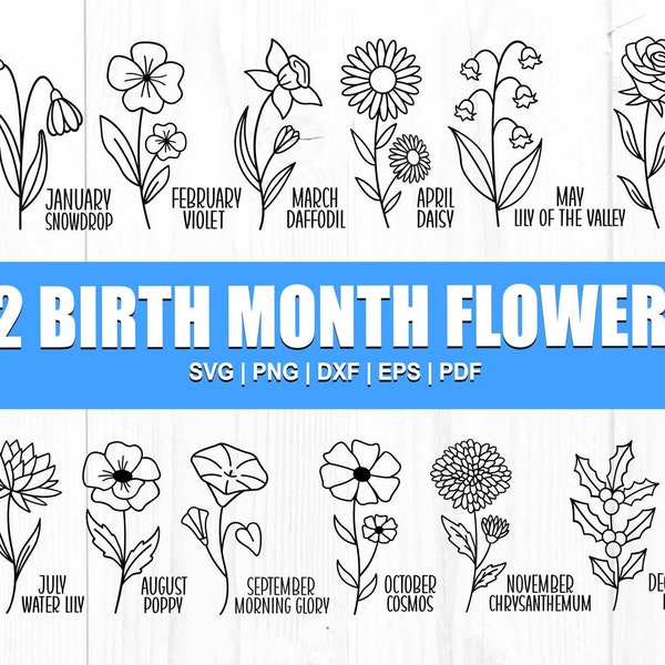 Birth Month Flowers Svg, Wildflower Svg, Birthday Flower, Flower Clipart, Botanical svg, Floral Svg, Daisy Svg, Rose Svg, Birth Flowers, Png