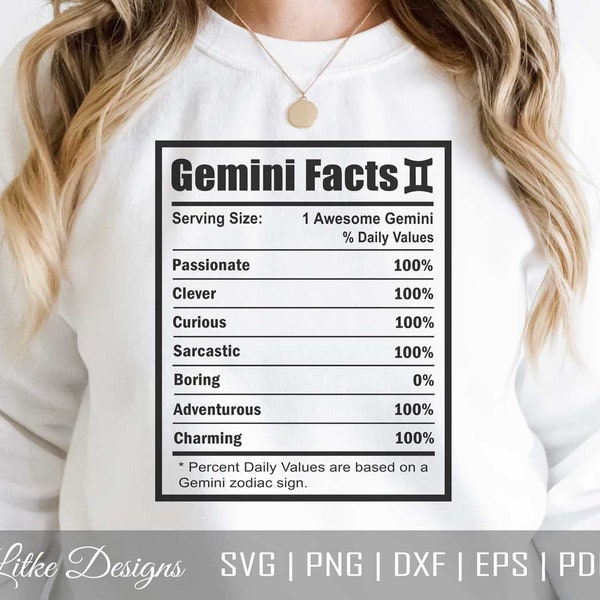 Gemini Svg, Gemini Nutrition Facts Svg, Gemini Astrology Sign Svg, Gemini Zodiac Sign Svg, Gemini Horoscope, Cut File For Cricut, Png, Dxf