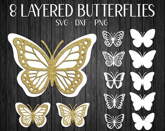 Paquete SVG de mariposa, svg de mariposa 3D, mariposa SVG en capas, imágenes prediseñadas de mariposa, decoración de pared de mariposa, plantilla de mariposa, archivo de corte, png