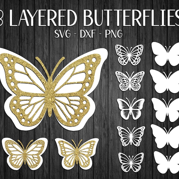 Pakiet Butterfly SVG, 3D Butterfly SVG, Butterfly SVG warstwowy, Butterfly clipart, dekoracje ścienne motyl, szablon Butterfly, plik Cut, PNG