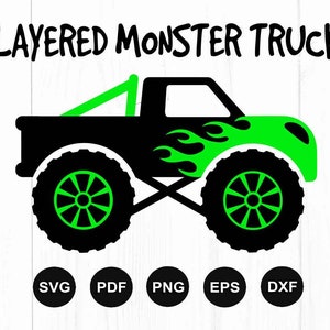 Monster Truck Svg, Layered Monster Truck Svg, Monster Truck Svg Files, Monster Truck Clipart, Cut File For Cricut, Silhouette, Png, Dxf