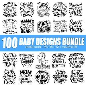 Baby SVG-paket, babyshower SVG, nyfödd SVG-paket, babycitat-paket, söt babyordspråk SVG, rolig baby SVG, baby pojke flicka SVG, PNG