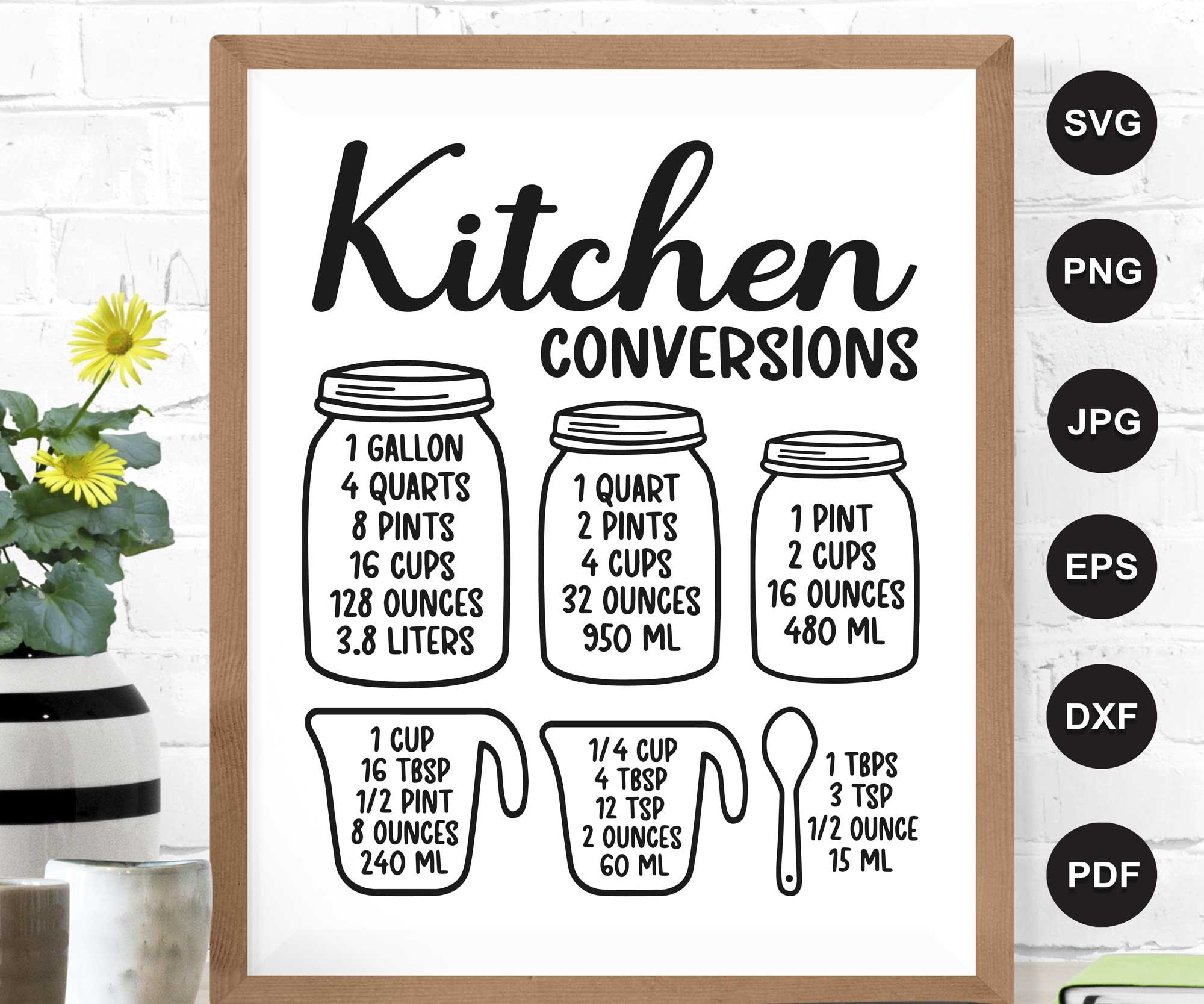 Kitchen measurement conversion chart svg kitchen svg kitchen etsy