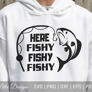 Aquí Fishy Fishy Fishy Svg, Pesca Svg, Pesca divertida Svg, Pesca diciendo Svg, Calcomanías de pesca, Archivo de corte de pesca, Cita de pesca Svg
