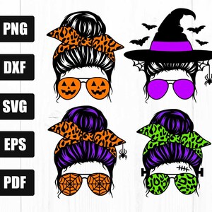 Pacote Svg de Halloween, Mom Life Svg, Momster Svg, Witch Svg, Leopard Mom Life Svg, Messy Bun Svg, Messy Bun Hair Svg, Arquivo de corte para Cricut
