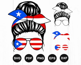 Puerto Rico Mom Life Svg, Puerto Rican Mom Life Svg, Puerto Rico Flag Svg, Messy Bun Svg, Messy Bun Hair Svg, Cut File For Cricut, Png