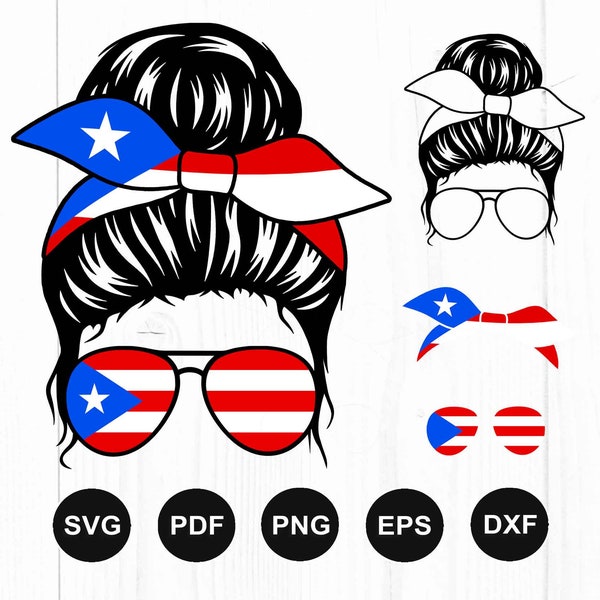 Puerto Rico Mom Life Svg, Puerto Rican Mom Life Svg, Puerto Rico Flag Svg, Messy Bun Svg, Messy Bun Hair Svg, Cut File For Cricut, Png