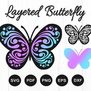 Pacote Svg de borboleta, Mandala Butterfly Svg, Borboleta em camadas Svg, Clipart de borboleta, Arquivos Svg de borboleta, Arquivos de corte para Cricut, Silhueta