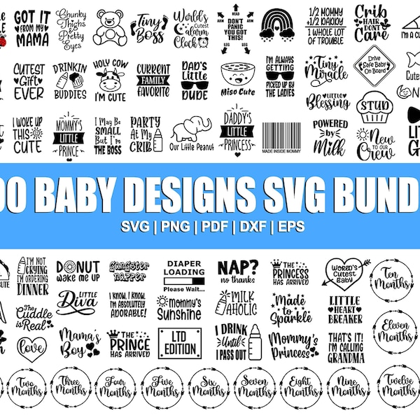 Paquete de archivos SVG para bebés, SVG para baby shower, paquete de archivos SVG para recién nacidos, paquete de frases para bebés, SVG con frases bonitas para bebés, SVG divertidos para bebés, SVG para bebés niños y niñas, PNG