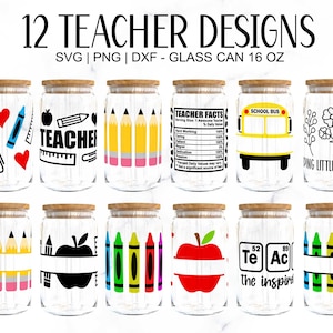 16oz Teacher Libbey Glass Can Svg, Teacher Glass Can Wrap Svg, Teacher Libby Glass Wrap Svg, Teacher Svg, Teacher Appreciation Svg, Dxf, Png