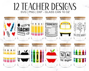 16oz Teacher Libbey Glass Can Svg, Teacher Glass Can Wrap Svg, Teacher Libby Glass Wrap Svg, Teacher Svg, Teacher Appreciation Svg, Dxf, Png