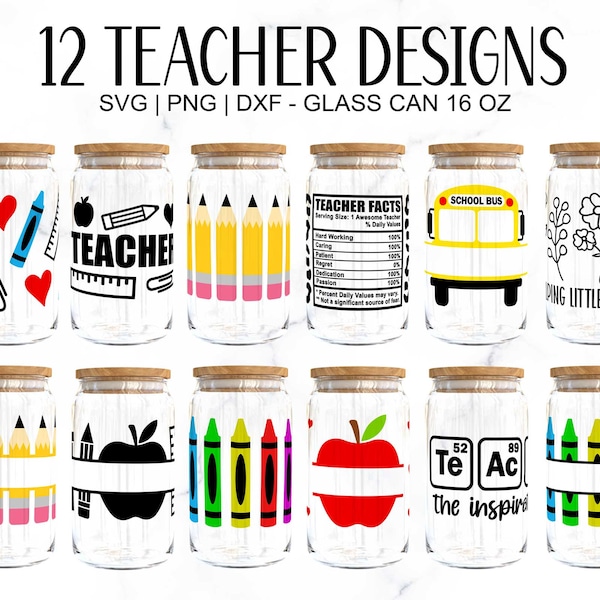 16oz Teacher Libbey Glass Can Svg, Teacher Glass Can Wrap Svg, Teacher Libby Glass Wrap Svg, Teacher Svg, Teacher Appreciation Svg, Dxf, Png