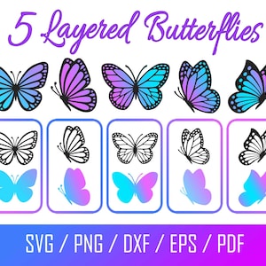 Papillon SVG, fichiers SVG Bundle papillon, papillon SVG en couches, fichiers papillon pour Cricut, Clipart papillon, papillons Svg, Dxf Pdf
