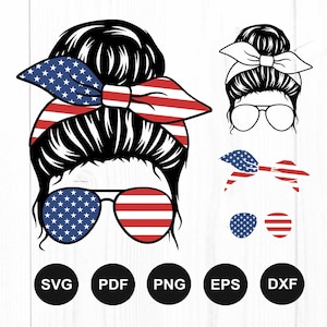 Mom Life Svg, Mom Life USA Flag Svg, Messy Bun Svg, 4 de julho Svg, Messy Bun Hair Svg, Tiara Mom Life Svg, Cut File Cricut, Png, Dxf