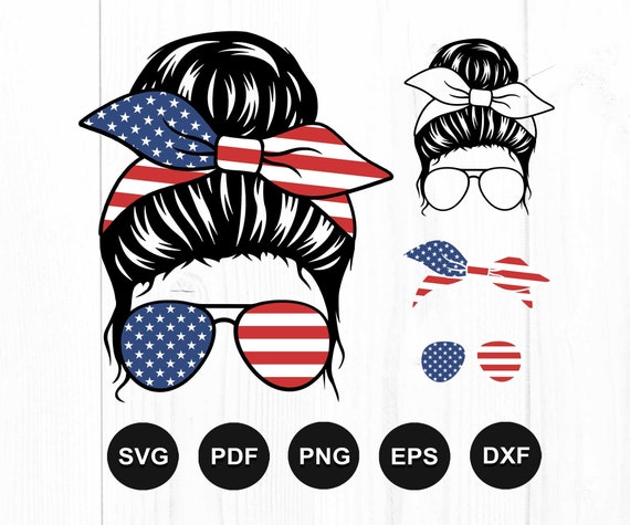 Mom Life Svg, Mom Life USA Flag Svg, Messy Bun Svg, 4th of July Svg, Messy Bun Hair Svg, Headband Mom Life Svg, Cut File Cricut, Png, Dxf