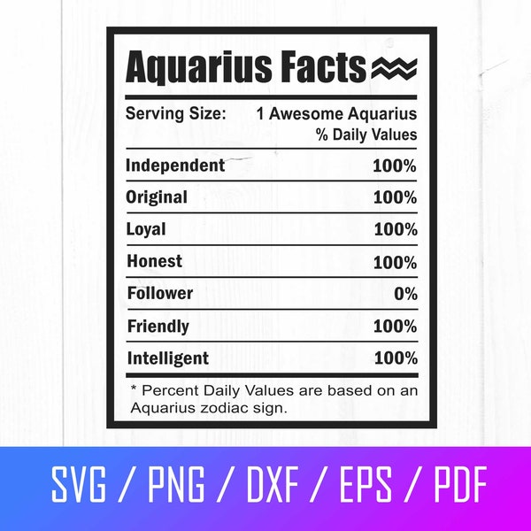 Aquarius Svg, Aquarius Nutrition Facts Svg, Aquarius Astrology Sign Svg, Aquarius Zodiac Sign Svg, Cut File For Cricut, Png, Dxf