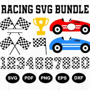 Racing Svg-bundel, retro raceauto Svg, raceauto Svg, raceauto Clipart, geblokte vlag Svg, racevlag Svg, racenummers, silhouet, png