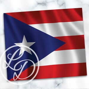May include: A red, white, and blue flag of Puerto Rico with a white five-pointed star in a blue triangle.