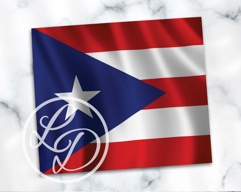May include: A red, white, and blue flag of Puerto Rico with a white five-pointed star in a blue triangle.